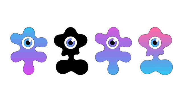 Stylized abstract flower shapes with single eye in gradient color palettes isolated on white high quality