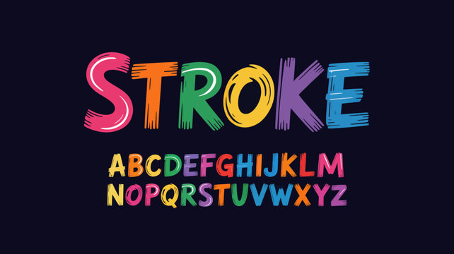 Colorful stroke style typography with alphabet letters vibrant and playful font design high quality professional detailed