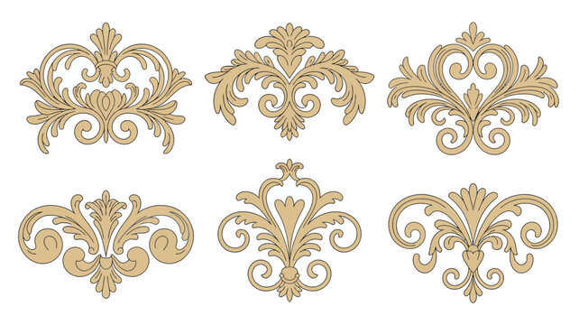 ornate floral ornaments collection of six detailed baroque style vector illustrations on white background high quality