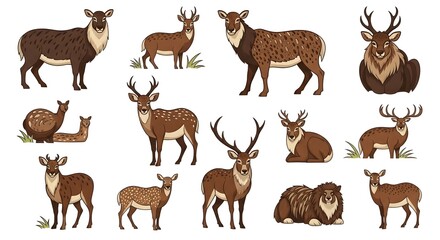 Fototapeta premium Collection of Various Wild Animals Including Deer Moose and Reindeer.