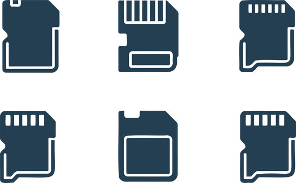Sd cards and sim cards on white background for data storage and mobile devices  various types