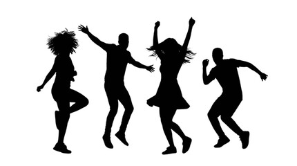 Fototapeta premium Four people dancing together joyfully isolated on transparent background, Vector