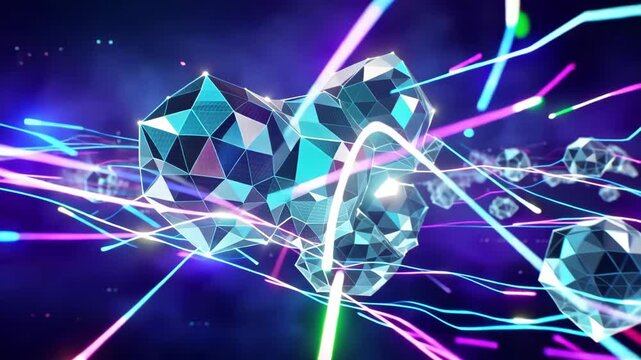 Glowing blue space background with stars and planets tech animation video