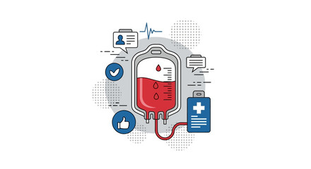 Naklejka premium Blood Donation Illustration Showing Medical Symbolism And Social Media Integration Concept
