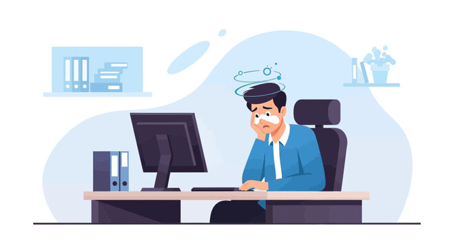 Burnout Office: A Depressed Employee Overwhelmed, Stressed In The Workplace