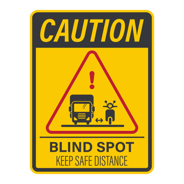 Printable caution label small vehicle keeping distance from truck warning about blind spot danger, promoting safe driving and traffic awareness concept