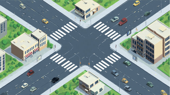 Cars driving on city street intersection.