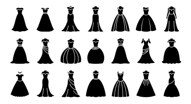 Set of wedding dress silhouettes - Collection of isolated wedding dress vector icons