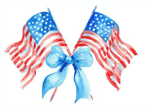 Patriotic USA Flags with Ribbon Decorative Illustration