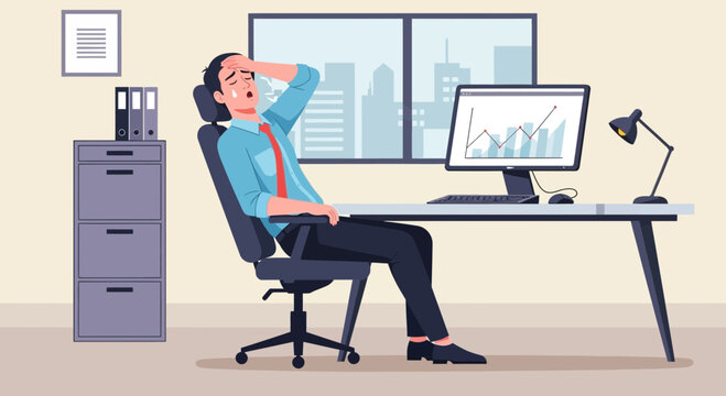 Business Employee Overwhelmed With Work Project Struggles And Frustration At Office Place