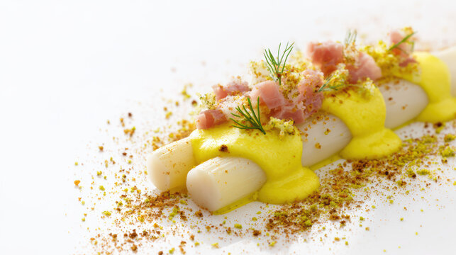 braised white asparagus with hollandaise espuma