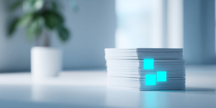 Stack of business cards with blue highlights