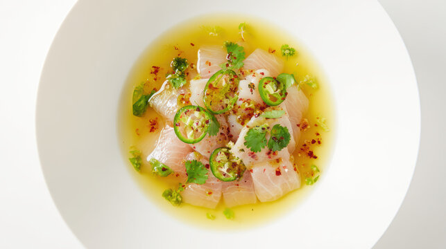 yellowtail amberjack sashimi with jalape&ntilde;o and garnish