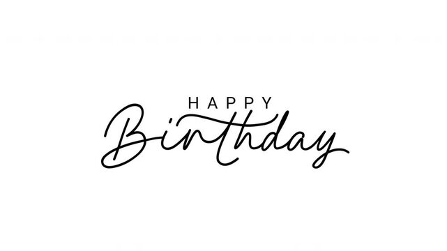 Animated happy birthday calligraphy script handwriting reveal on white background. Elegant minimal style, 4K portrait 30fps. Perfect for greeting and story videos