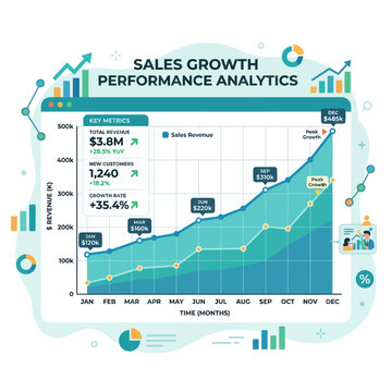 Sales Growth Performance Analytics Chart Showing Revenue Growth Over Time with Key Metrics and Data Visualization
