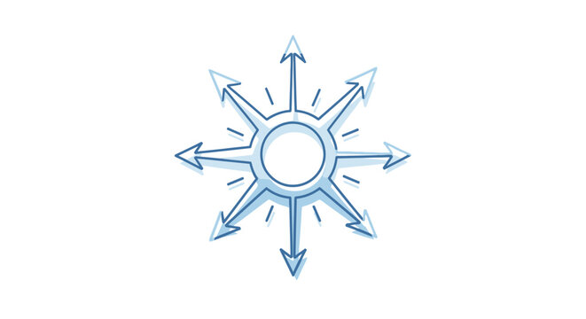 Blue burst icon with radiating arrows from a central circle, indicating expansion or connection, isolated white background.