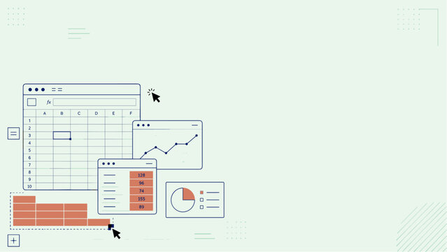 Spreadsheet data analysis dashboard with interactive charts vector illustration