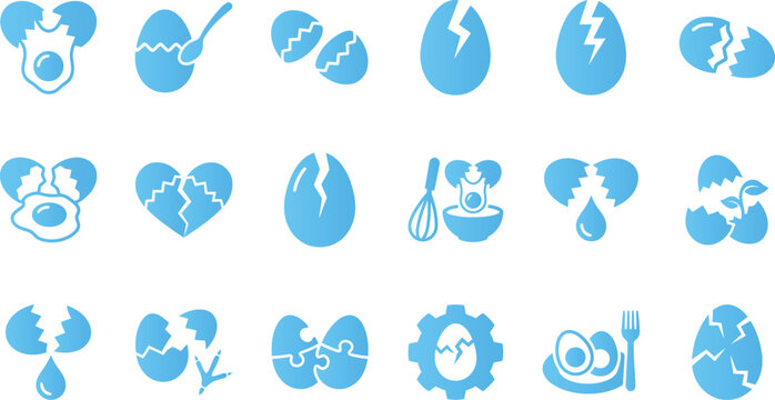 Blue egg icons showing hatching broken and whole eggs with food elements.