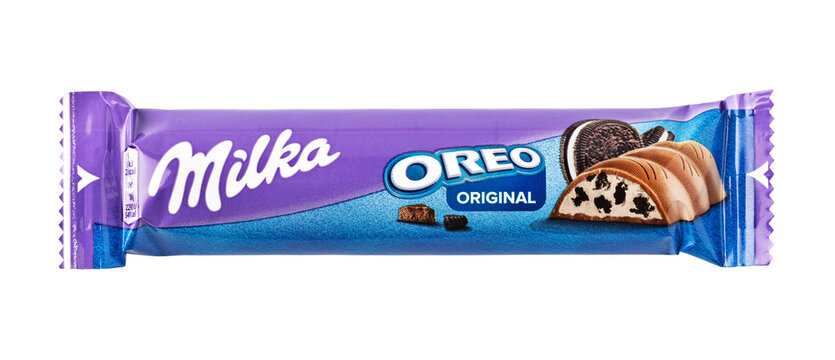 Milka oreo chocolate bar in purple packaging