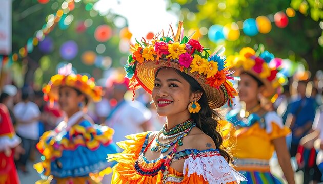 Vibrant Latin American Festival Dancer Portrait.
