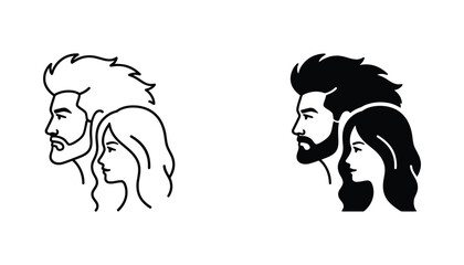 Romantic couple profile portrait silhouette and line art vector illustration for relationship themes © Chroma