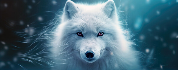 Naklejka premium white polar fox in mystic winter forest illustration