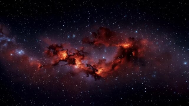 Fire explosion in space with stars and nebula tech animation video background