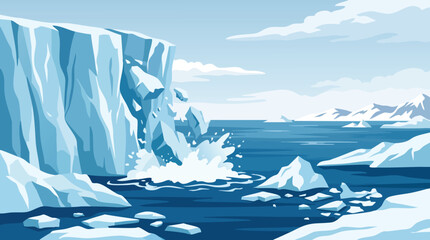 Iceberg and Perito Moreno Glacier in Antarctica with snowy mountains, frozen blue ocean, winter landscape and cold arctic nature © Nayan