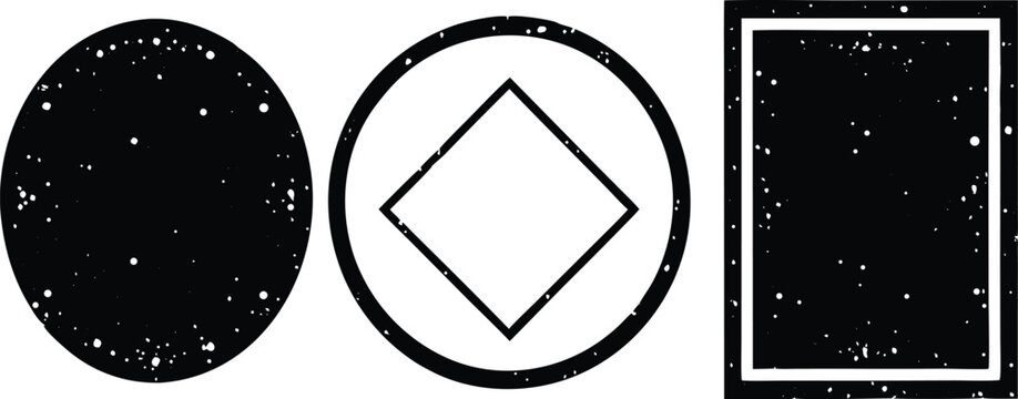Black circle square and diamond shapes with white speckles texture