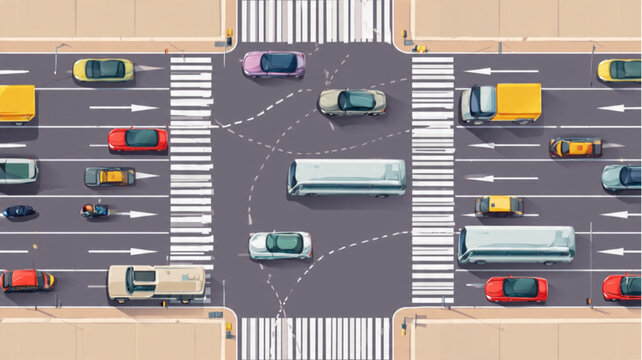 Cars and buses on city road.