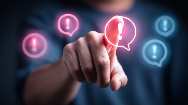 cyber image with glowing neon pink bubble showing SCAM, finger pointing at central element, surrounded by smaller bubbles in pink and translucent blue, layered immersive design, futuristic dark 