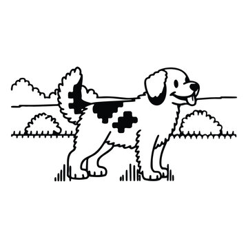 Silhouette dog standing pixel style