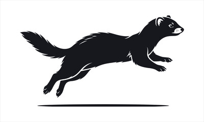 Obraz premium Ferret silhouette, ferret vector, small mammal illustration, ferret design pack, weasel family black shape, ferret standing graphic, pet ferret icon, long body animal silhouette, ferret crawling pose