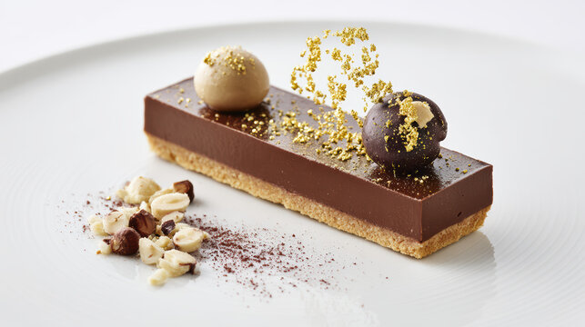 gianduja chocolate tart with hazelnut praline and gold dust
