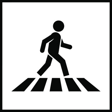 pedestrian crossing sign black silhouette of walking person on zebra stripes isolated on white background high quality professional detailed modern