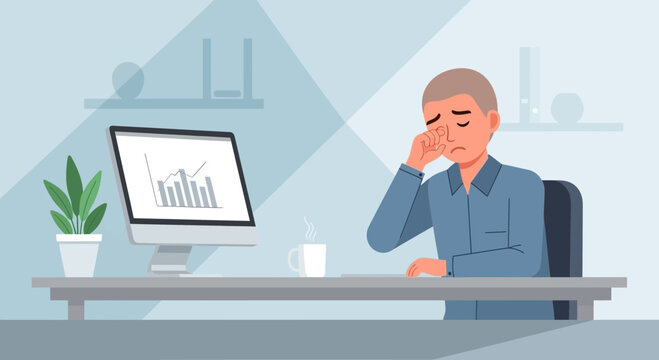 Concerned Businessman Experiencing Financial Setbacks Or Overworked At His Office Desk