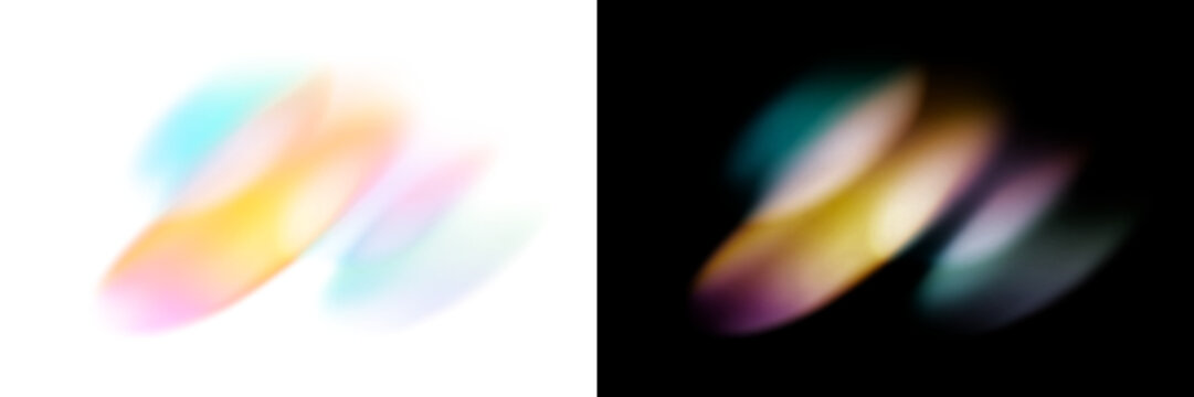 Prismatic light leak gradient flare with blue and orange rainbow glow, transparent png overlay