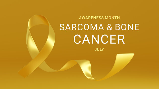 Yellow Ribbon. Sarcoma and Bone Cancer Awareness Month in July. Horizontal Web Banner, Design template for posters, banners. 3d render
