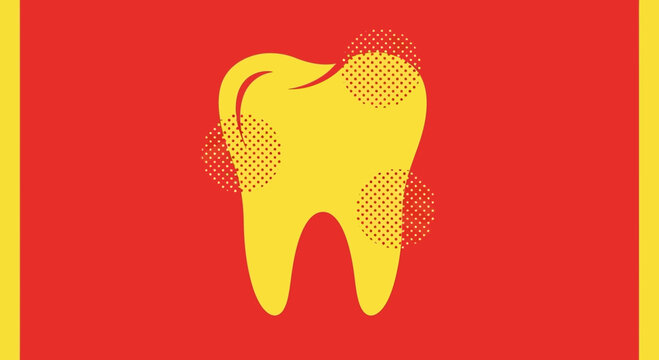 Dental Health Illustration: Illustrated Tooth with Red and Yellow Colors Abstract Design