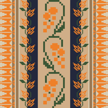 Seamless geometric pattern . pixel pattern. Design for clothing fabric textile ornamentation embroidery Hand stitcpattern . cultural stitching pixel art , Cross stitch patternhed