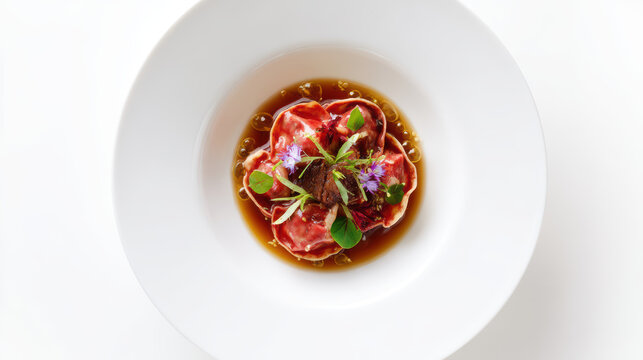 braised oxtail tortellini with beef consomme