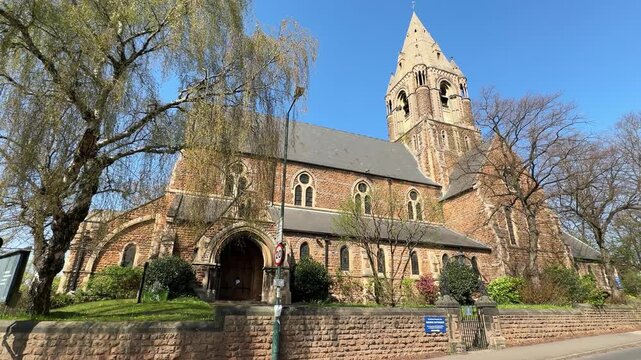 View of St Andrew&rsquo;s Church Nottingham, also known as Trinity Church Nottingham, Church of England parish church in Nottingham, Nottinghamshire, England, showcasing historic architecture and heritage.