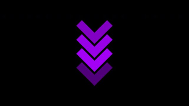 Animated looping swipe down arrow pointing, arrow doing direction information animation on black background 