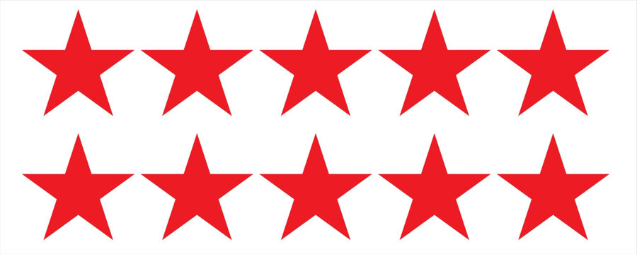 five star customer product review icon. red 5 star rating feedback for website, app, ui design.