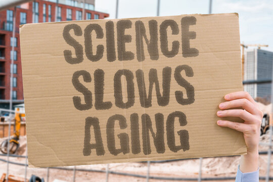 "Science Slows Aging" Biotechnology research is actively developing interventions that delay biological aging processes. BIOTECHNOLOGY. DEVELOPING. INTERVENTIONS. BIOLOGICAL. PROCESSES.