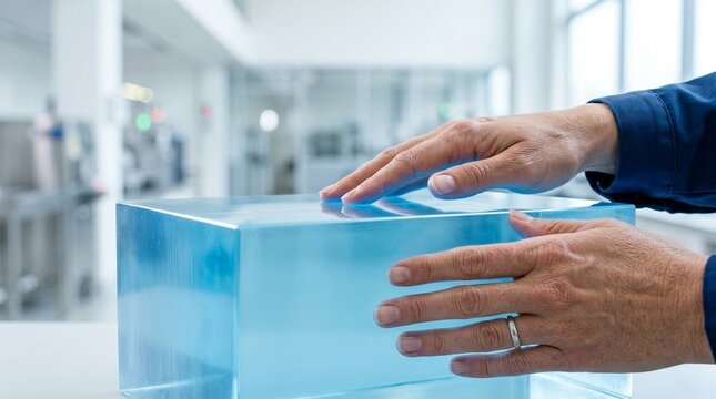 Macro view of advanced materials in a laboratory setting. Represents B2B manufacturing innovation, chemical engineering, and product development.