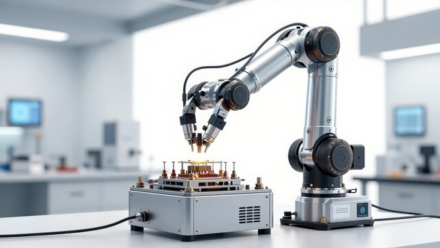 Robotic Arm Assembling Microchip on Clean Lab Bench
