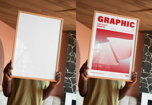 Mockup Of Man With Customized Poster Covering Face