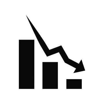 falling chart icon with downward arrow black silhouette on a white background high quality professional detailed modern elegant stylish clean