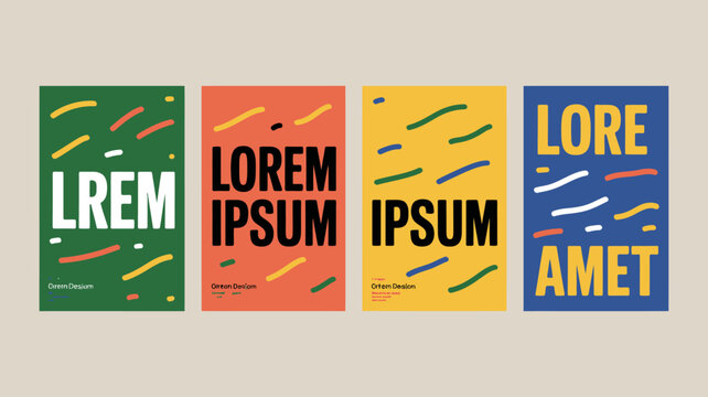 Abstract geometric poster designs with text and wavy lines colorful modern layouts high quality professional detailed
